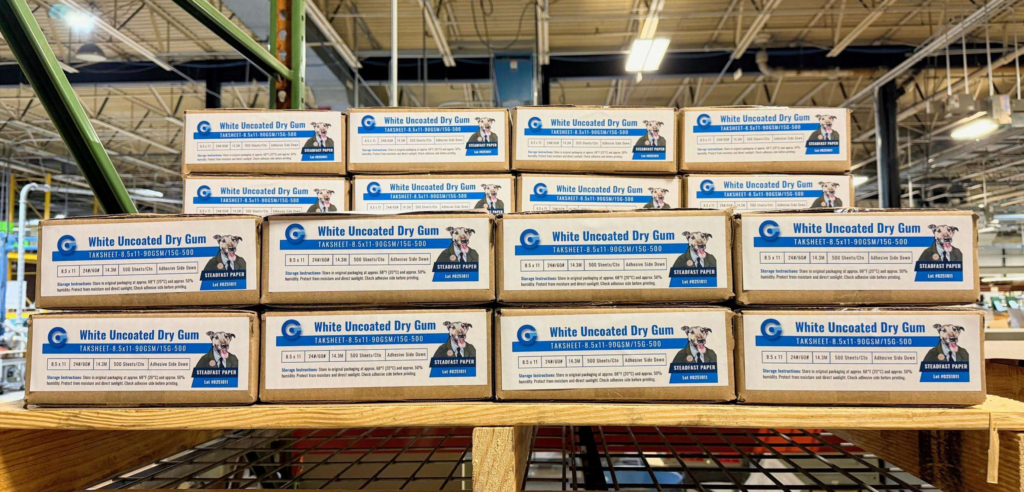 Gum Paper Sheet cartons in warehouse